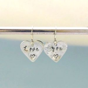Sterling Silver "Love You" Heart Earrings